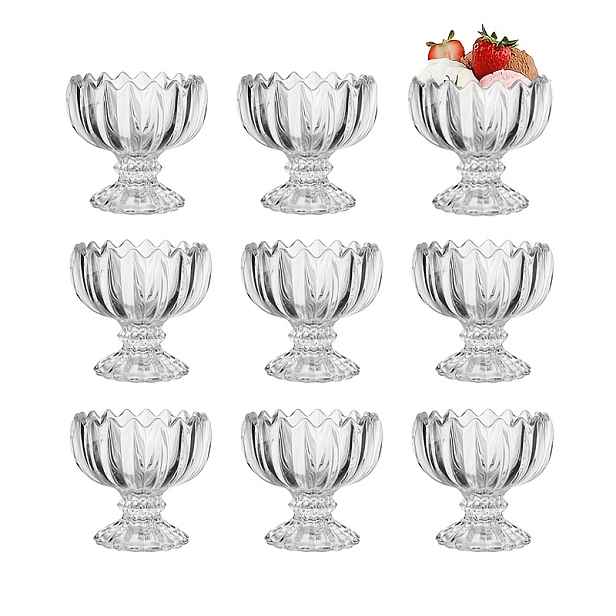 TEMU 9ks Retro Skleněné Dezertní Misky, Zmrzlinové Kelímky, 200ml/6.76oz, Dezertní Kelímky, Vhodné pro Poháry, Ovoce, Zmrzlinu, Pudink, , Přílohy