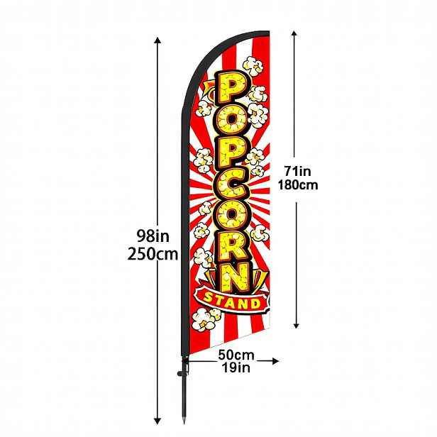 TEMU Sada reklamních vlajek s popcornového baru, výška 2 m (6,5 ft), plážové vlajky, oboustranný displej a ochrana proti slunci, odolné proti větru a