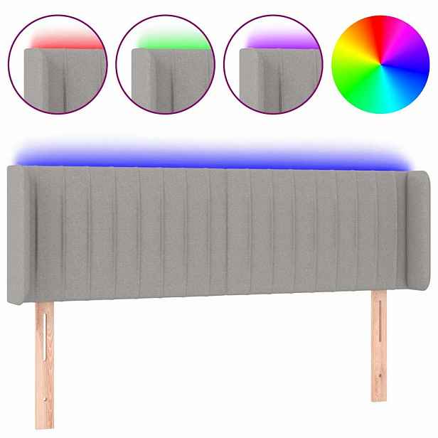 vidaXL Čelo postele s LED světle šedé 147 x 16 x 78/88 cm textil