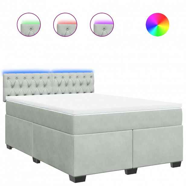 vidaXL Box spring postel s matrací světle šedá 140x190 cm samet