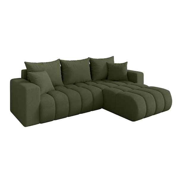 ALTDECOR ROHOVÁ SEDAČKA s funkcí spaní, otoman vpravo MILA-L-v1 277x195x86 zelená bouclé
