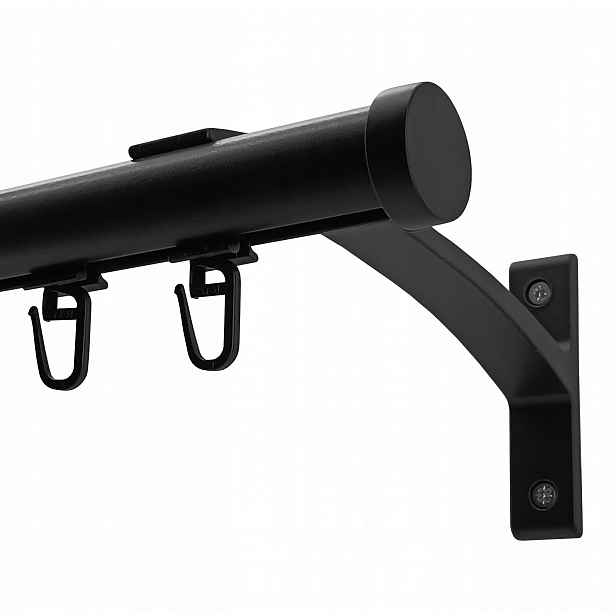 Jednoduchá garnýž kolejnicový hliníkový 20 mm černý, krytka 150 cm, sponky