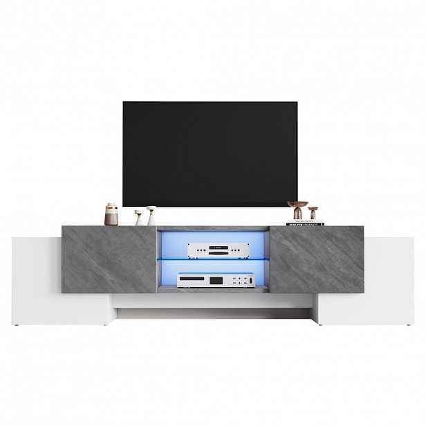 OKWISH TELEVIZNÍ stolek 180/40/46,5 cm bílá a šedá z MDF s LED osvětlením a úložným prostorem