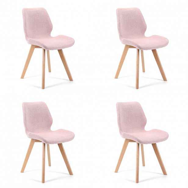 RAUMHIRSCH FURNITURE ČALOUNĚNÁ ŽIDLE, sada 4 ks, dřevěné nohy, růžová 45,5/82,5/59