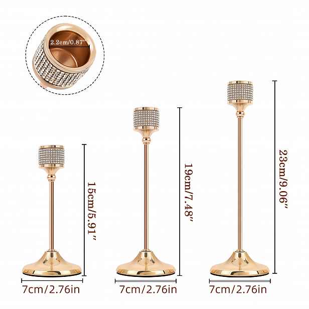 TEMU 3 ks Luxusní zlaté svícny s kamínky, vytvářející vynikající, elegantní a hřejivou domácí atmosféru, běžně používané pro jídelní stoly, obývací