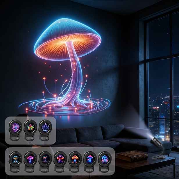 TEMU USB lampa, LED barevná houbová projekční lampa, snová atmosférická lampa, noční lampa na zapojení do zásuvky, dekorativní lampa na čelo postele,