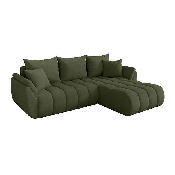 ALTDECOR ROHOVÁ SEDAČKA s funkcí spaní, otoman vpravo TOKO-L-v1 277x194x86 zelená bouclé