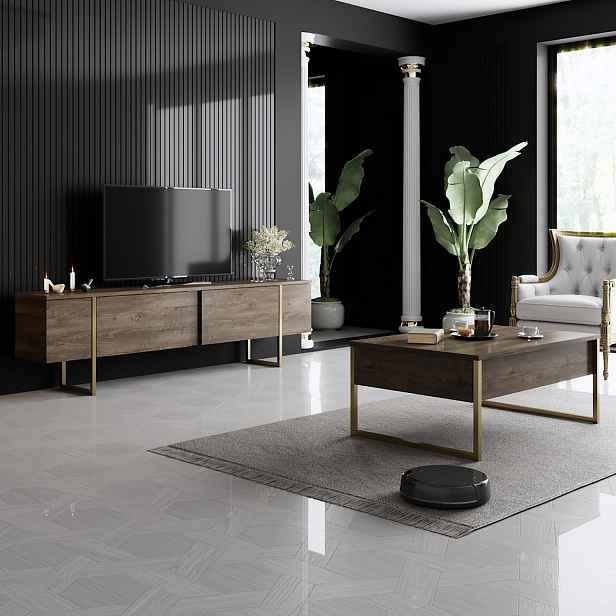 Kalune Design Sada nábytku do obývacího pokoje Luxe ořech/zlatá II