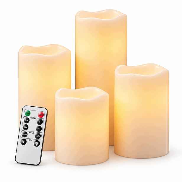 Led Svíčky Bezplamenné 4 Kusy S Dálkovým Ovládáním Napájené Bateriemi