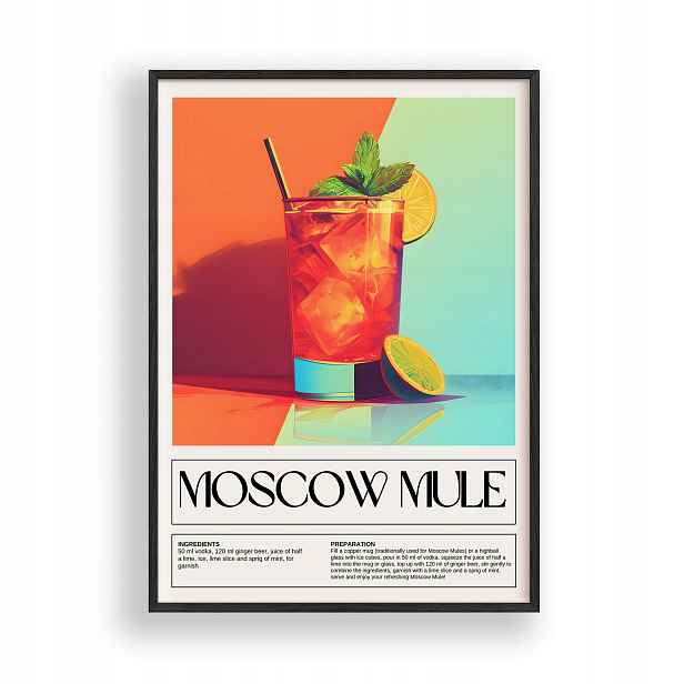 Obraz Moscow Mule Drink Plakát Rámeček Dřevěný Černý 30x42 cm