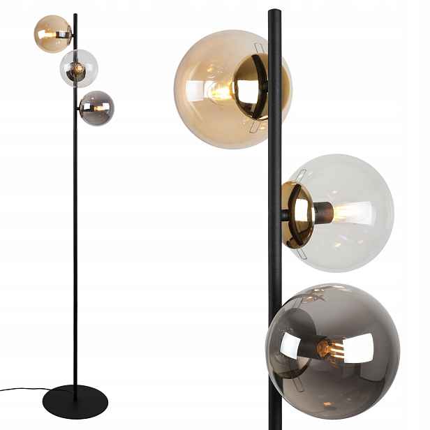 Stojací Lampa Podlahová Černo-zlatá Vícebarevná Skleněná Loft Glamour E14