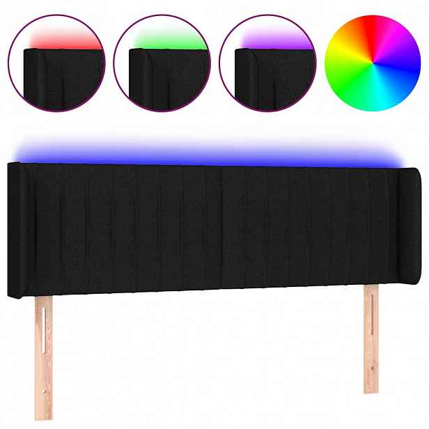 vidaXL Čelo postele s LED černé 147 x 16 x 78/88 cm textil