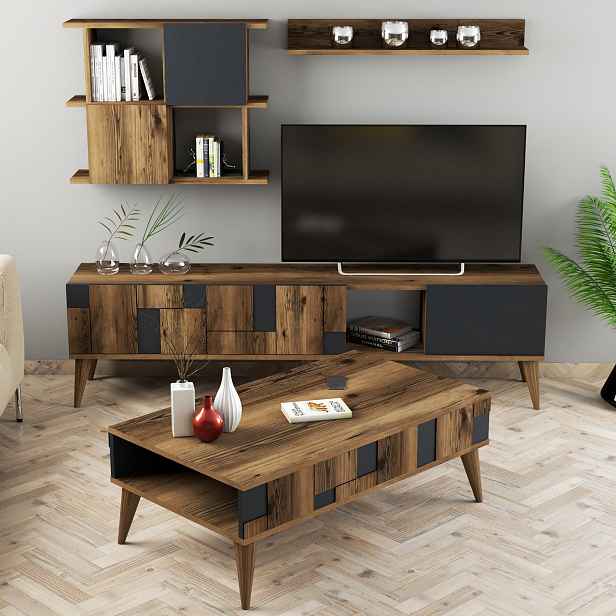 Kalune Design Sada nábytku do obývacího pokoje Madrid ořech/antracit