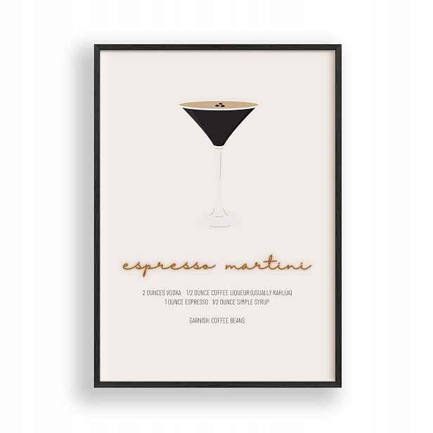 Obraz Espresso Martini Plakát Rámeček Dřevěný Černý 30x42 cm