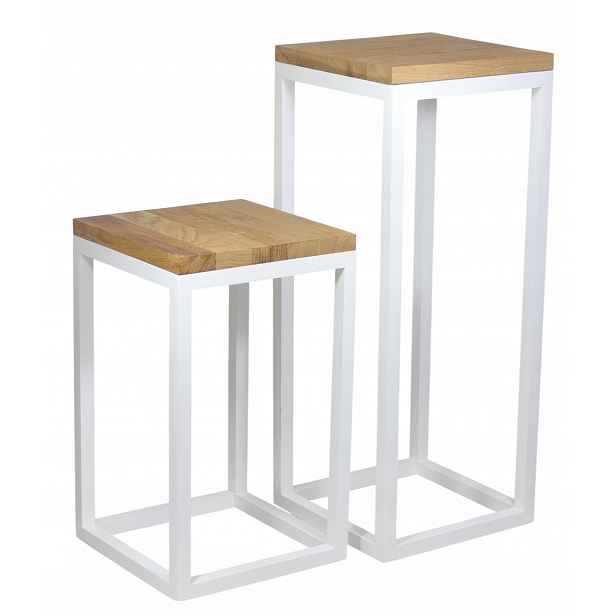 Set Stojacích Květináčů velký a malý dřevěný dub Bílý Květináč