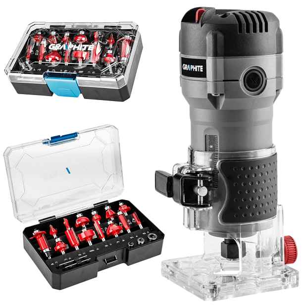 Graphite Hranatá frézka 510W frézy 15 ks Horní vřeteno 6-8 mm