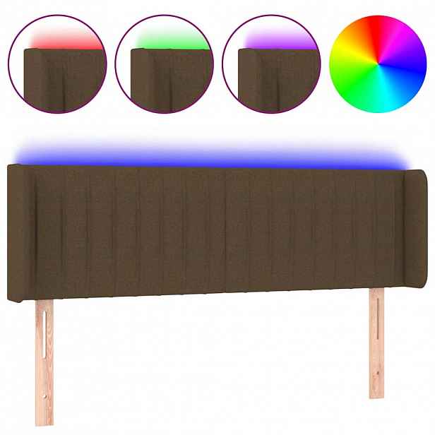 vidaXL Čelo postele s LED tmavě hnědé 147 x 16 x 78/88 cm textil