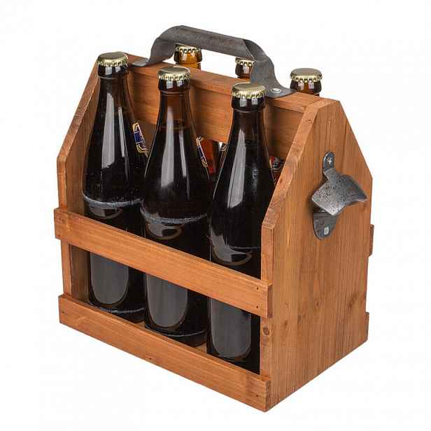 Dřevěná přepravka na pivo s otvírákem