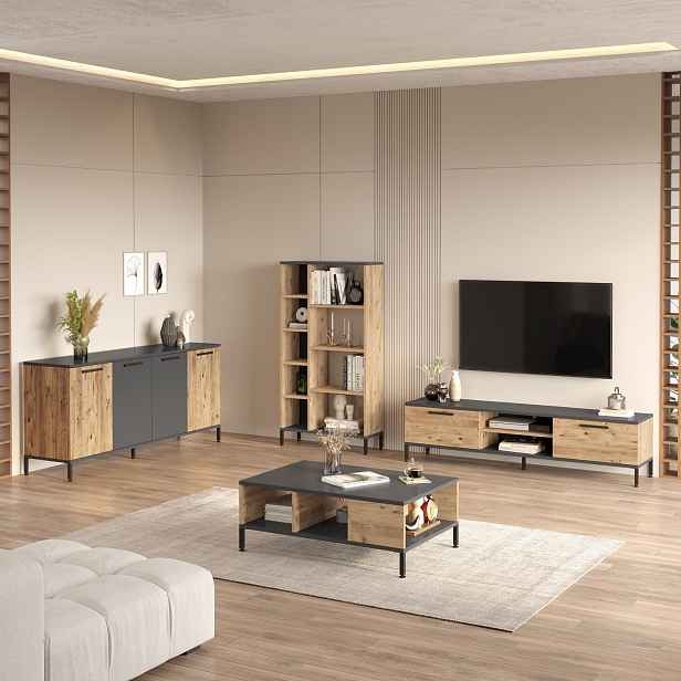 Kalune Design Sada nábytku do obývacího pokoje RI6 borovice Atlantic/antracit