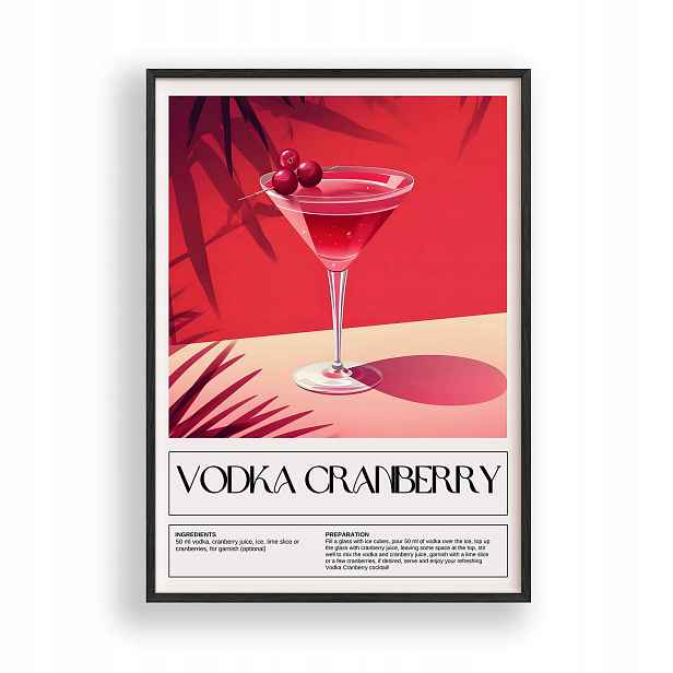 Obraz Koktejl Vodka s brusinkami Plakát Rámeček Dřevěný Černý 30x42 cm