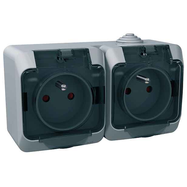 Zásuvka 230 V dvojnásobná kompletní Schneider Cedar Plus IP 44 šedá, čirá