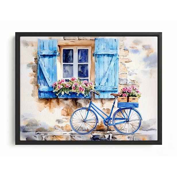 Obraz Rám Americký Box Modrý Kolo Okno Květiny Pohled Pohlednice 80x60