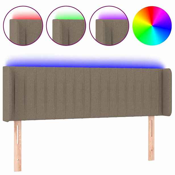 vidaXL Čelo postele s LED taupe 147 x 16 x 78/88 cm textil
