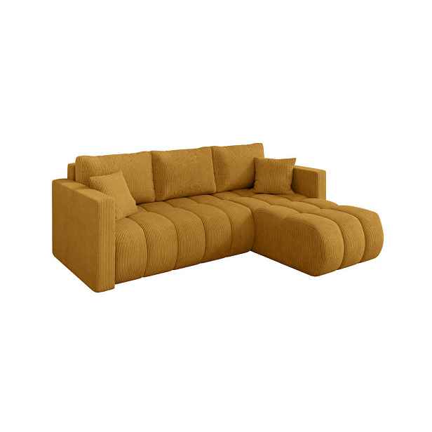 ALTDECOR ROHOVÁ SEDAČKA s funkcí spaní, otoman vpravo GARD-L 226x146x85 hořčicově žlutá manšestr