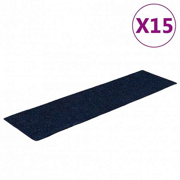 vidaXL Schodové rohože samolepicí 15 ks 76 x 20 cm tmavě modré obdélníkové