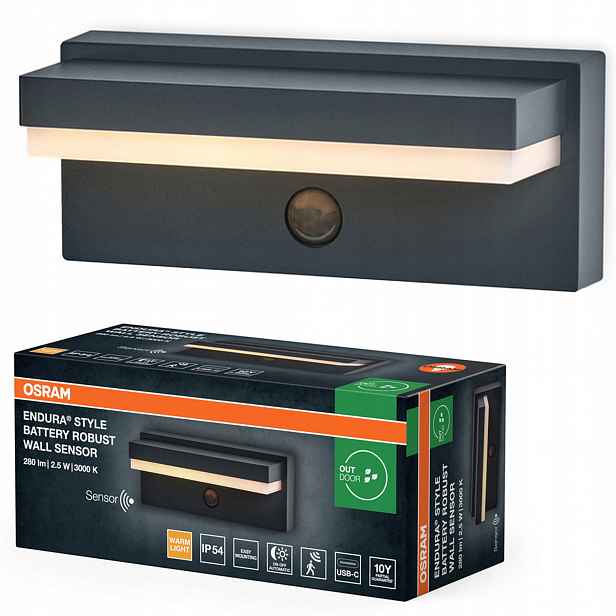 Zahradní nástěnné svítidlo Led Fasádní lampa Snímač pohybu 2.5W 180lm 3000K IP54