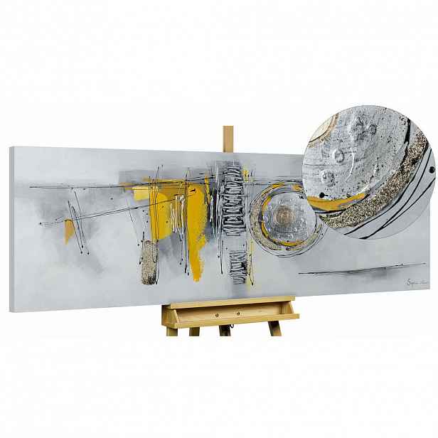 KUNSTLOFT RUČNĚ MALOVANÝ AKRYLOVÝ OBRAZ STŘÍBRNÝ/ŽLUTÝ, 150/50 CM