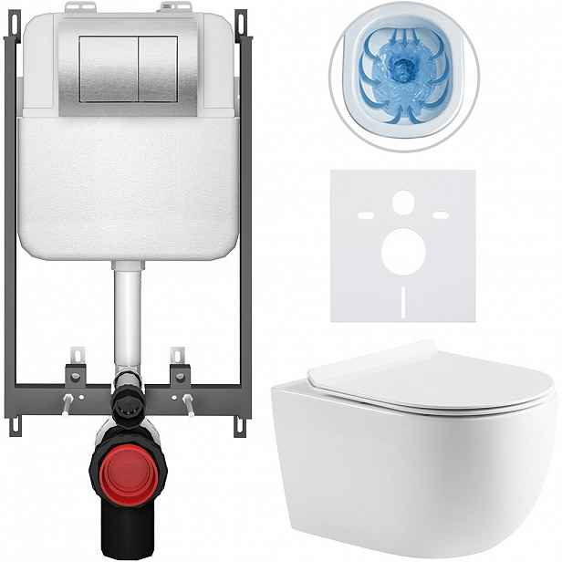 Kompletní WC set Basic/Felci - bílá lesklá - WC tlačítko Maxio/Stříbrná - pro zazdění - 53x37 cm