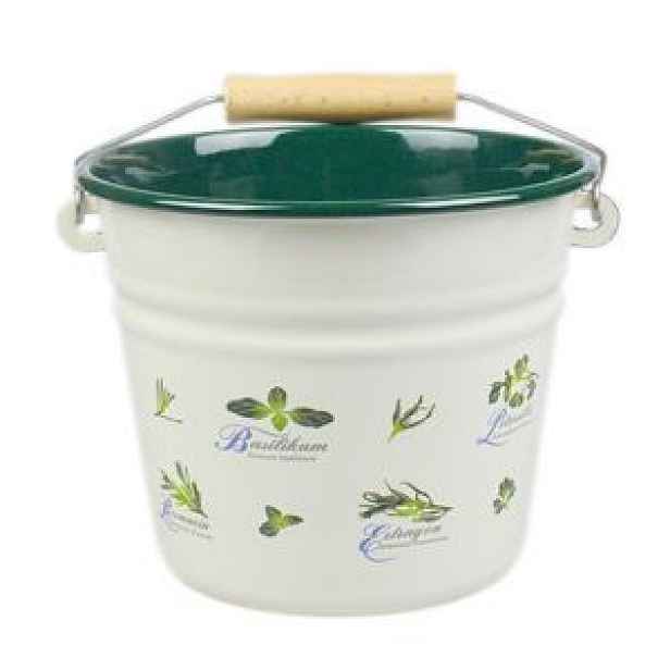 Krémový smaltovaný kyblík s bylinkami Herbs - Ø16*14cm - 1.5L Münder Email
