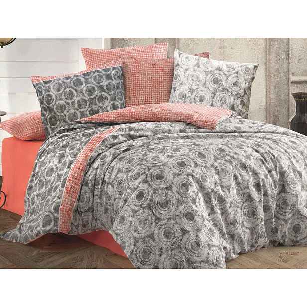 Povlečení 160x200 Octavia Grey šedá červená kolečka Cottonlove Exclusive