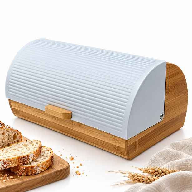 Relaxdays CHLEBNÍK přírodní bílá bambus výklopné víko