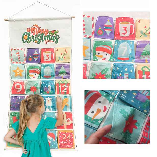 Diy Adventní kalendář k zavěšení pro děti – Vánoce, 24denní, sáčky na dárky