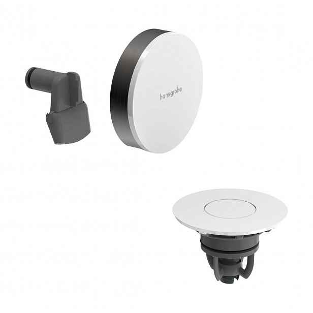 Hansgrohe Exafill - Vrchní sada k vanové odtokové a přepadové soupravě s napouštěním, Push-Open, lesklá bílá/kartáčovaný černý chrom 58119340