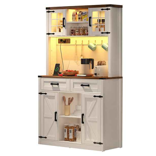 Modenvie BUFFET skříň z MDF hnědá/bílá s LED osvětlením a nabíjecí stanicí