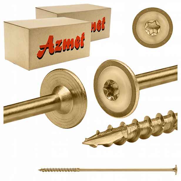 Tesařské vruty 10x320 mm Torx na dřevo talířové 50 Ks Azmet WCT-10320