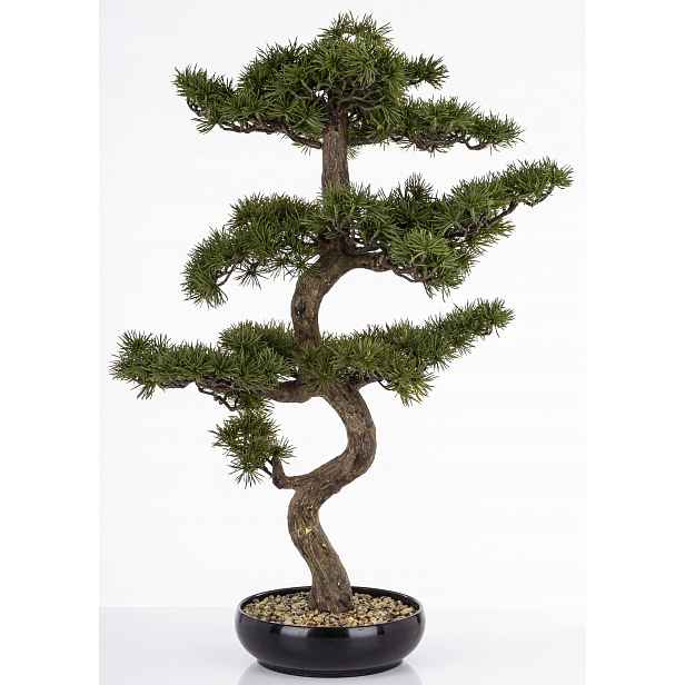 Zelená rostlinná dekorace v černém květináči umělý květ stromek bonsai
