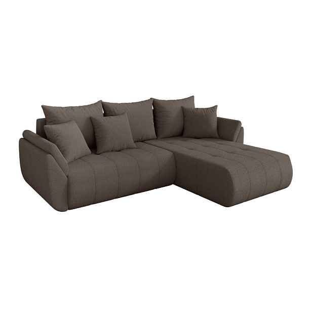 ALTDECOR ROHOVÁ SEDAČKA s funkcí spaní, otoman vpravo TOKO-L 277x194x86 hnědá bouclé
