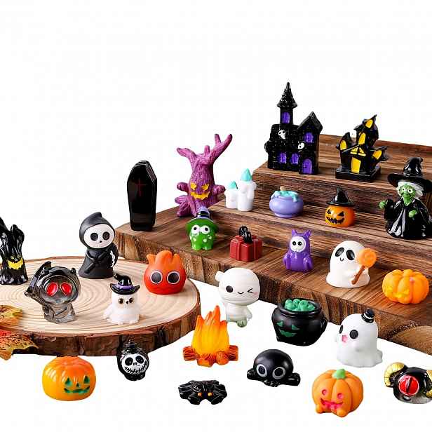 Figurky Halloween Mini 45 Ks Duchové Dýně Lebky Netopýři Z Pryskyřice