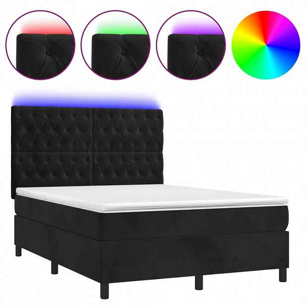 vidaXL Box spring postel s matrací a LED černá 140x190 cm samet