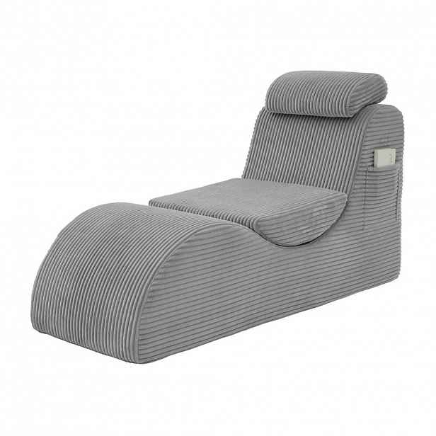 OKWISH KŘESLO 160/66/90 cm světle šedé z manšestru s ergonomickým opěradlem a boční kapsou