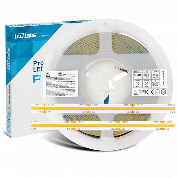 Led pásek 24V Cob 50W 5 m Teplá Barva 3000K 2640LED Bezbodová Premium