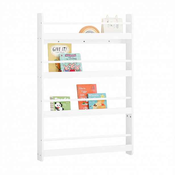 SoBuy DĚTSKÁ KNIHOVNA se 4 policemi Bílá 80x12x118cm Minimalistický