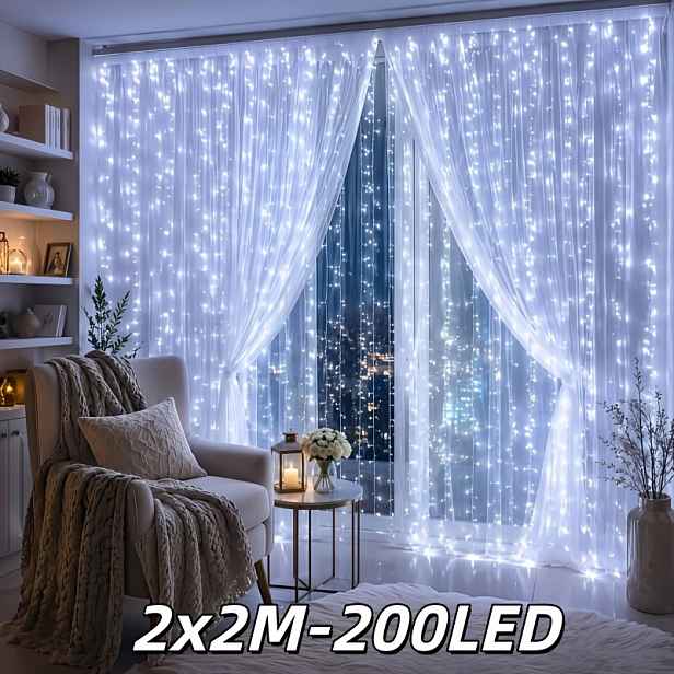TEMU 2M x 2M Vnitřní světelný řetěz, 200 LED pohádková světla, 8 režimů blikání, Vhodné pro Vánoce, Halloween a další sváteční osvětlovací dekorace,