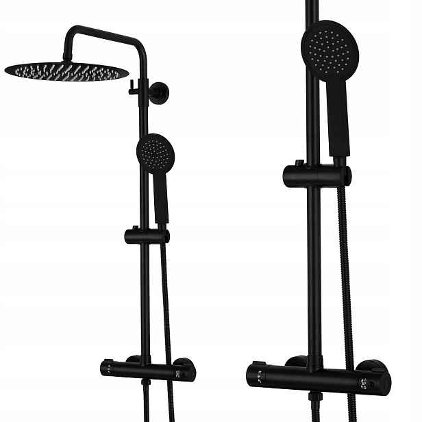Černá Sprchový Set Sprchový Tryska S Termostatem A Dešťovou Sprchou 30 CM