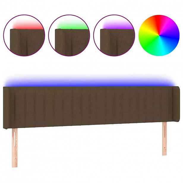 vidaXL Čelo postele s LED tmavě hnědé 163 x 16 x 78/88 cm textil
