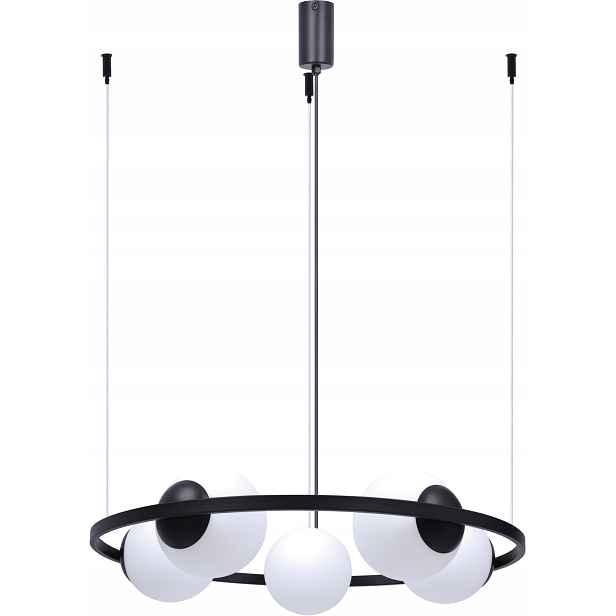 Závěsné svítidlo horizontální černé bílé skleněné koule 5 žárovek kulaté 68cm Zuma Line